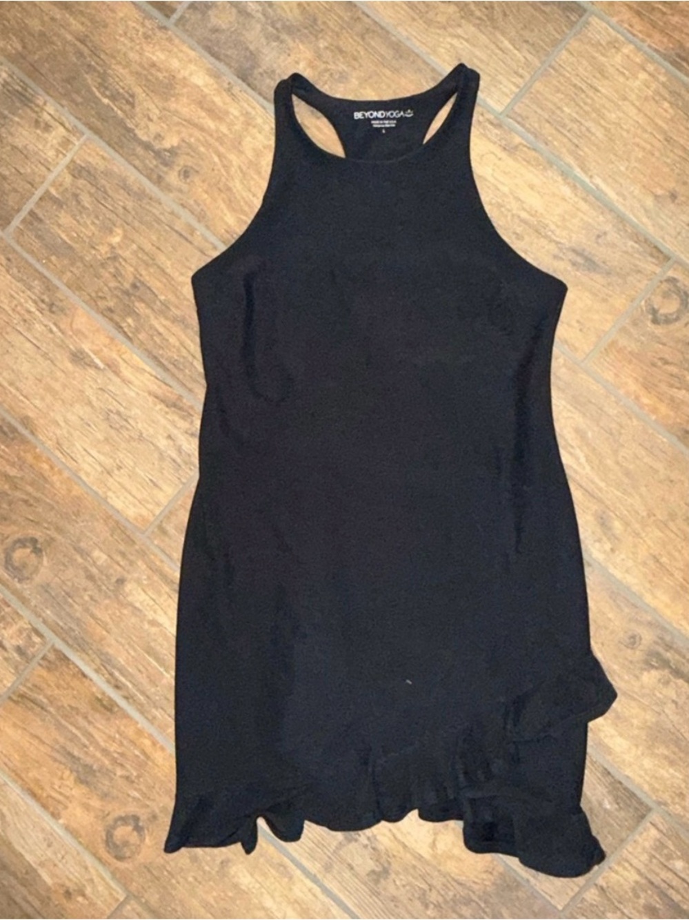 Beyond Yoga Black Ruffle-Hem Tank Dress - Picture 4 of 5